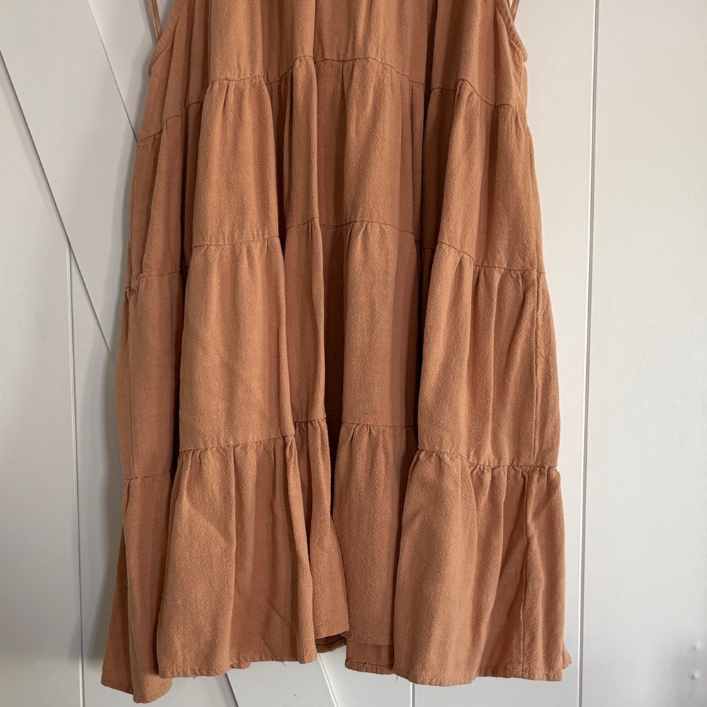 Mable Ruffled Tan Mini Dress. - Picture 4 of 7